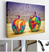 Decorative colorful apples fruits made of wood, hand-painted. Modern art, handmade - Modern Art Canvas - Horizontal - 268700429 - 115*75 Horizontal