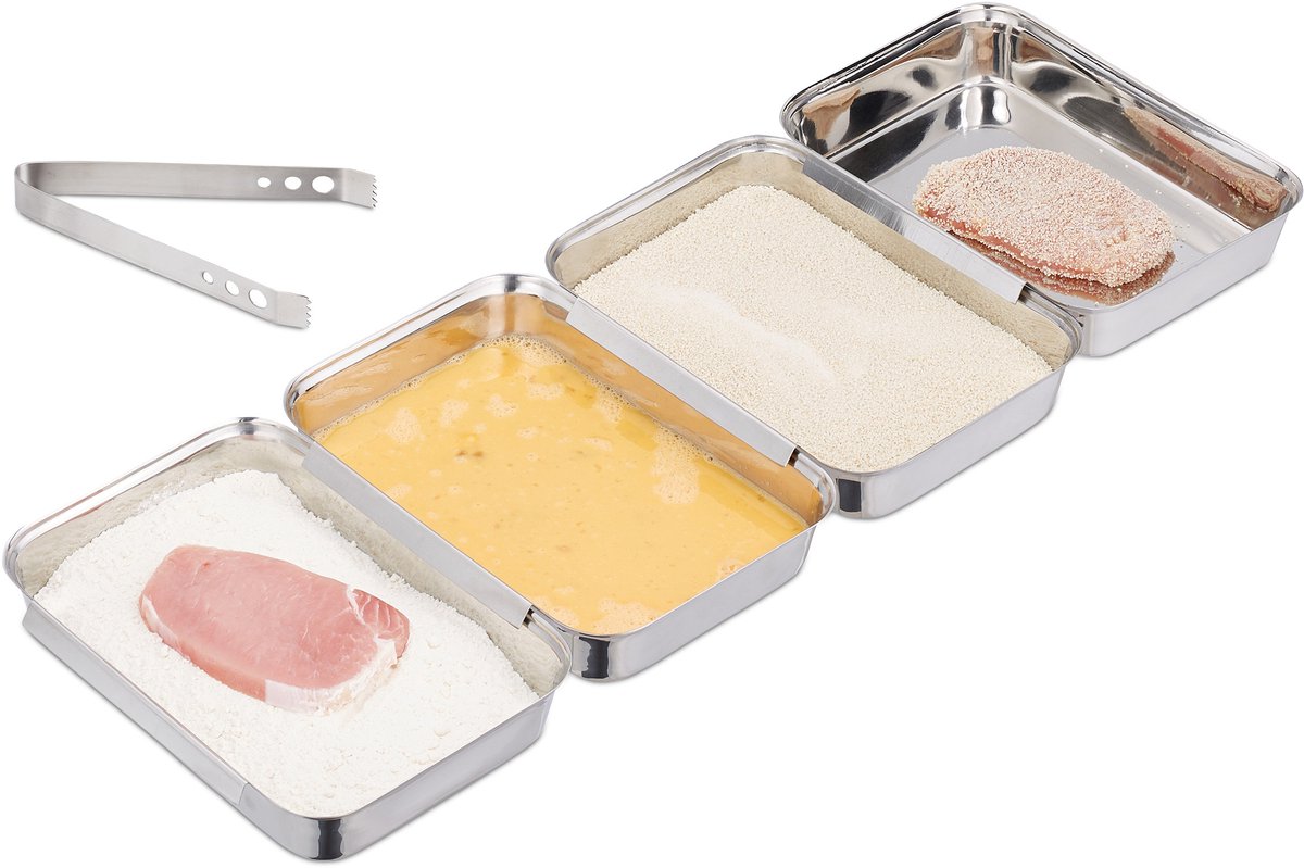 paneerset rvs - 4 schalen - met tang - stapelbaar - vaatwasbestendig - zilver