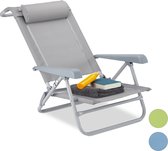 Bol.com Relaxdays ligstoel klapbaar - nekkussen - flessenopener - verstelbare armleuning - 120 kg - kunststof - staal - grijs aanbieding