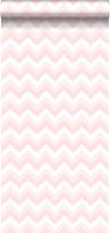 ESTAhome behang zigzag motief licht roze en wit - 128857 - 53 cm x 10.05 m