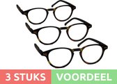 Computer bril - tortoise rond sterkte +2.0 - 3 stuks - blauw licht filter - blue blocker leesbril