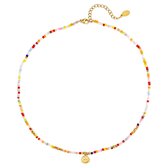 Kleurrijke kralenketting met smiley - Yehwang - Ketting - One size - Goud/Multi