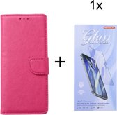 Xiaomi Redmi Note 10 - Bookcase Roze - portemonee hoesje met 1 stuk Glas Screen protector