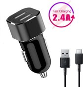 PowerCharge 2.4A Autolader USB Oplader Auto met USB-C Kabel - Sigarettenaansteker Auto Lader Adapter Dubbele USB Poort -Geschikt voor Prestigio Multipad 2/3/4/7/8/9.7/Note/Visconte/Ultimate/P