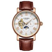 Longbo - Heren Horloge - Bruin/Rosé/Wit - 44mm - AUTOMATIC