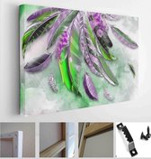 3d picture of feathers on a green background - Modern Art Canvas - Horizontal - 1926211844 - 115*75 Horizontal