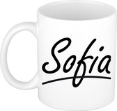 Sofia naam cadeau mok / beker sierlijke letters - Cadeau collega/ moederdag/ verjaardag of persoonlijke voornaam mok werknemers