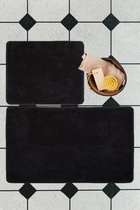 Nerge.be | Badmattenset | Plush Black - 60x100 - 50x60 cm | 2 Sets Badkamerkleden en Matten Sets | Badmatten voor Bad Antislip | Antislip Badmatten voor Bad. Antislip Douchematten