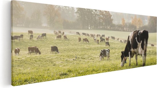 Artaza - Peinture sur toile - Vaches Witte Zwart dans le pâturage - 120 x 40 - Groot - Photo sur toile - Impression sur toile