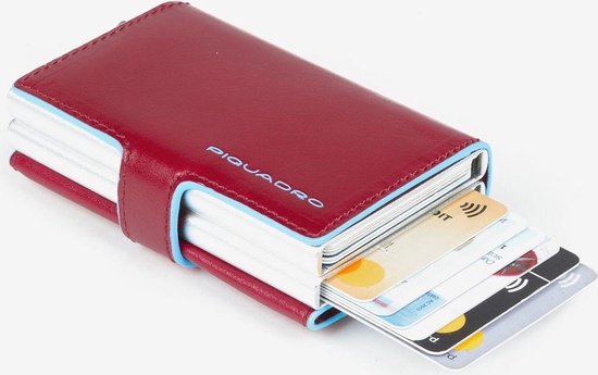 Piquadro Blue Square Double Credit Card Case With Sliding System Red