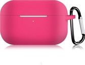 Apple AirPods Pro Hoesje Knal Roze met Clip - Roze- Siliconen - Case - Cover - Soft case