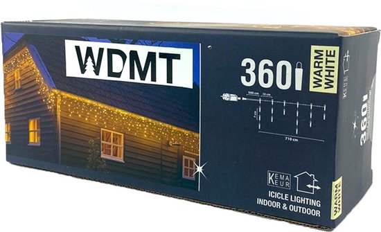 WDMT™ LED gordijn - ijspegel verlichting | 360 LED lampjes / Kerstverlichting gordijn voor binnen en buiten | 7 + 5 meter snoer | Warm-wit - WDMT