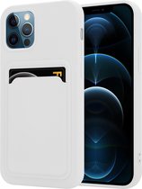 ShieldCase geschikt voor Apple iPhone 12 / 12 Pro siliconen hoesje met pasjeshouder - wit + glazen Screen Protector
