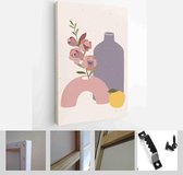 Set of abstract female shapes and silhouettes on textured background. Abstract women face, vases, fruit in pastel colors - Modern Art Canvas - Vertical - 1855176037 - 50*40 Vertica