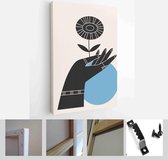 Abstract poster collection with hand holding flowers, insects, reptilies: bug, snake. Set of contemporary scandinavian print templates - Modern Art Canvas - Vertical - 1811567389 - 115*75 Ver