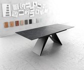 Table à manger Edge Laminam® céramique gris 180-220x90cm V-pied central noir
