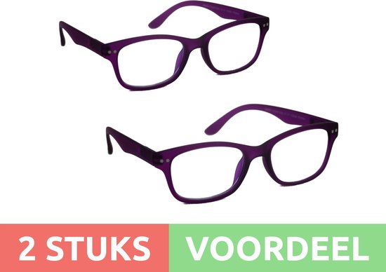 Computer bril - violet rechthoekig sterkte +1.0 - 2 stuks - blauw licht filter - blue blocker leesbril