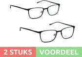 Computer bril - staalblauw rechthoekig sterkte 0.0 - 2 stuks - blauw licht filter - blue blocker leesbril