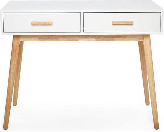 Bureau, Studeertafel Met 3 Laden En 1 Vak - MDF Hout - Wit Lichte Iepkleur Grijs Zonder Stoel Bureau, Studeertafel Met 3 Laden En 1 Vak - MDF Hout - Wit Lichte Iepkleur Grijs Zonder Stoel