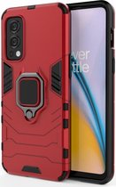 OnePlus Nord 2 5G Hoesje Metalen Magnetische Ring Kickstand Rood