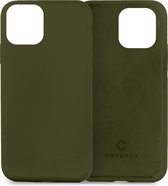 Coverzs Luxe Liquid Silicone case geschikt voor Apple iPhone 12 / 12 Pro - legergroen + glazen Screen Protector