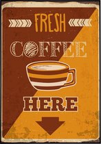 Poster van retro metalen bord over koffie - 50x70 cm