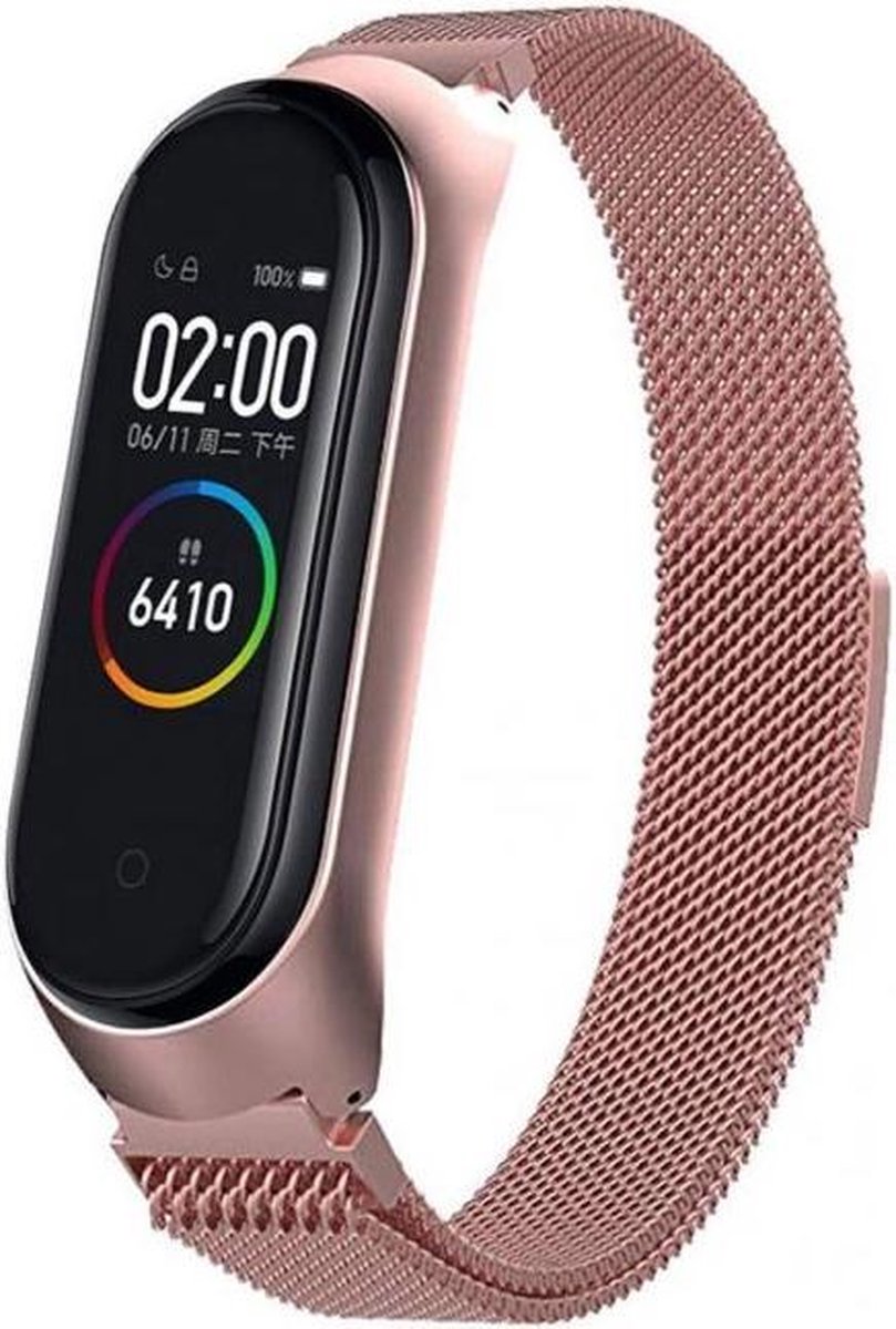 Milanees Smartwatch bandje - Geschikt voor Xiaomi Mi Band 3 / 4 Milanese band - rosé pink - Strap-it Horlogeband / Polsband / Armband