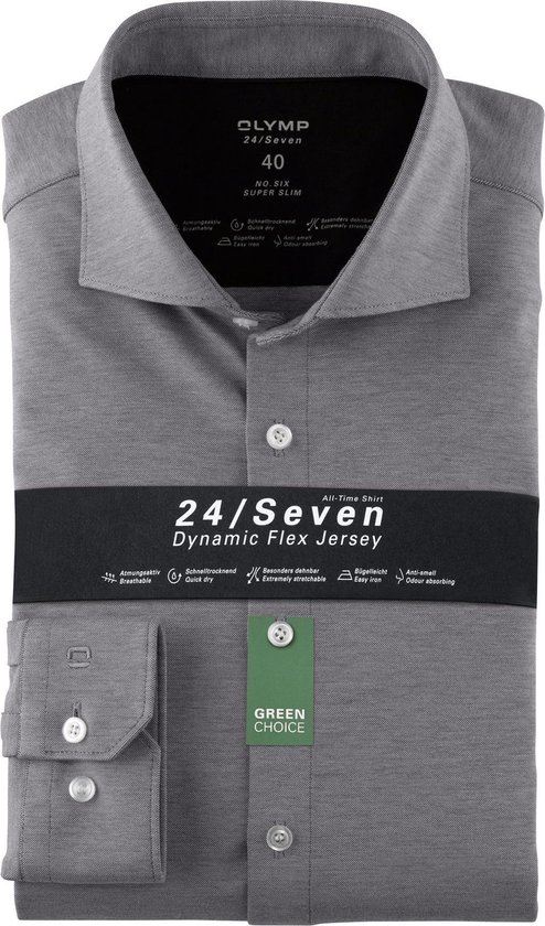 OLYMP No. 6 super slim fit overhemd 24/7 - antraciet grijs tricot - Strijkvriendelijk - Boordmaat: 39