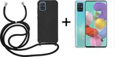 Samsung A51 Hoesje - Samsung Galaxy A51 hoesje met koord zwart siliconen case - 1x Samsung A51 screenprotector