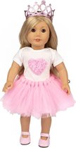 Dolldreams | Poppenkleding babypop of pop tot 43CM - Ballerina set: Rompertje met roze hart, tutu en kroon