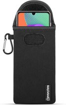 Hoesje voor Samsung Galaxy M22 / Galaxy A22 4G - MobyDefend Neopreen Pouch Met Karabijnhaak - Insteekhoesje - Riemlus Hoesje - Zwart - GSM Hoesje - Telefoonhoesje Geschikt Voor: Sa