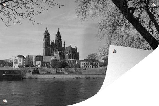 Décoration murale Ciel bleu sur Magdebourg en Allemagne - noir et blanc - 180x120 cm - Poster jardin - Toile jardin - Poster extérieur