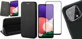 Hoesje geschikt voor Samsung Galaxy A22 5G - Bookcase Zwart - Full Screenprotector - Camera Screen Protector - Wallet Hoesje