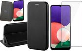 Hoesje geschikt voor Samsung Galaxy A22 5G - Bookcase Zwart - Screenprotector - Wallet Hoesje