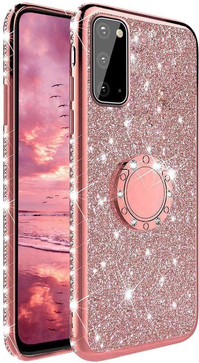 Geschikt voor Samsung Galaxy S20 Magnetische Back cover - Roze - Glitter - Soft TPU