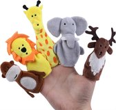 Vingerpoppetjes - Wilde dieren - knuffels voor om je vinger -  dierentuin - olifant - Giraf - leeuw - aapje - verjaardagscadeau  - Hoge kwaliteit - 5 stuks
