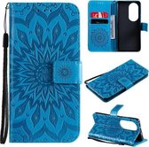 Voor Huawei P50 Pro Zon Embossing Patroon Horizontale Flip Lederen Case met Kaartsleuf & Houder & Portemonnee & Lanyard (Blauw)