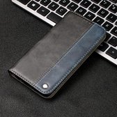 Zakelijke effen kleur stiksels horizontale flip lederen hoes met houder en kaartsleuven voor iPhone 13 Pro (blauw)