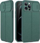 Litchi Texture Sliding Camshield TPU-beschermhoes voor iPhone 11 Pro Max (donkergroen)