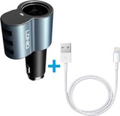 LDNIO Auto Sigarettenaansteker Splitter - 3X USB Ingang Auto + Lightning kabel voor Apple iPhone 12 / 11 / X / XS / XR / MAX / iPhone 8 / 8 Plus / SE / 5S /5 / iPhone 6S / 6 Plus /
