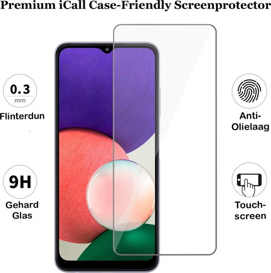 Screenprotector geschikt voor Samsung A22 5G + Camera Lens - Glas Screen Protector