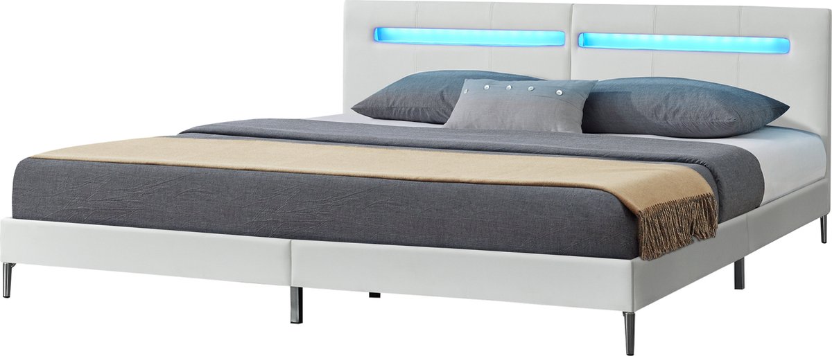 Bed Taastrup met bedbodem en LED-verlichting 180x200 cm wit