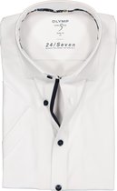 OLYMP Level 5 24/Seven body fit overhemd - korte mouw - wit tricot (contrast) - Strijkvriendelijk - Boordmaat: 39