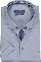 Ledub Modern Fit overhemd - korte mouw - middenblauw mini dessin (contrast) - Strijkvrij - Boordmaat: 39