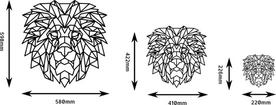 Lion géométrique Décoration murale MDF Zwart 410x422mm