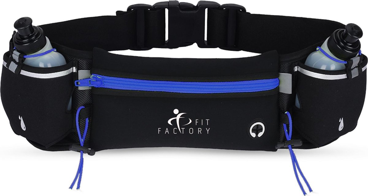 Hardloopriem Telefoonhouder met Drinkflessen Running Belt Drinkgordel - Bidonhouder - Sportband - Heuptas - Hardlooptasje - Hardlopen - Blauw - Heren Damen - One Size