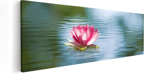 Artaza Canvas Schilderij Roze Lotusbloem Op Het Water - 120x40 - Groot - Foto Op Canvas - Canvas Print
