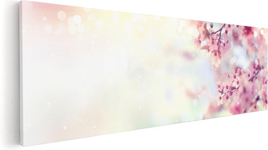 Artaza Canvas Schilderij Roze Bloesemboom Met Zonneschijn - 120x40 - Groot - Foto Op Canvas - Canvas Print