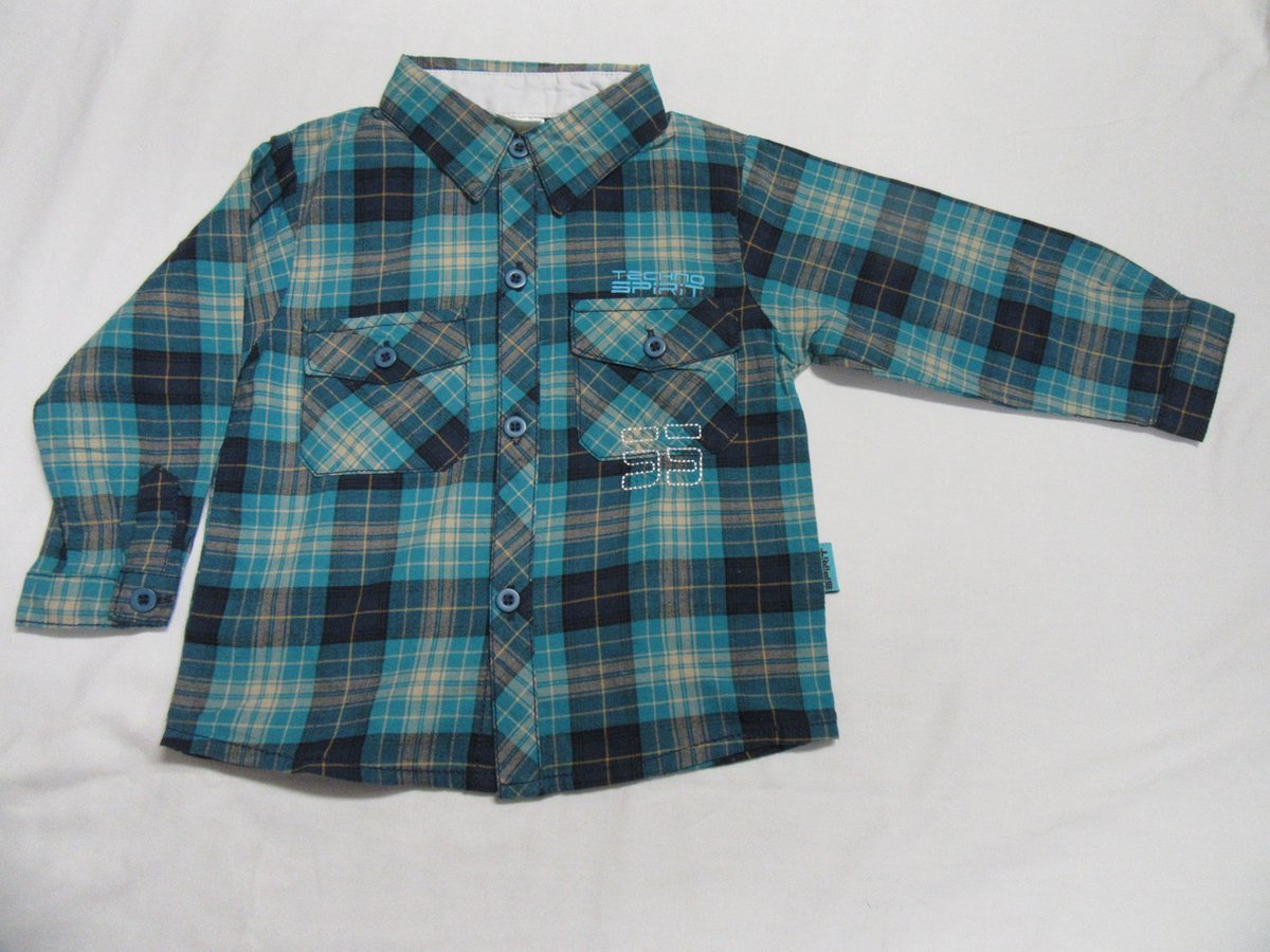 dirkje , jongens , overhemd , geruit , blauw /marine / beige , 18 maand 86