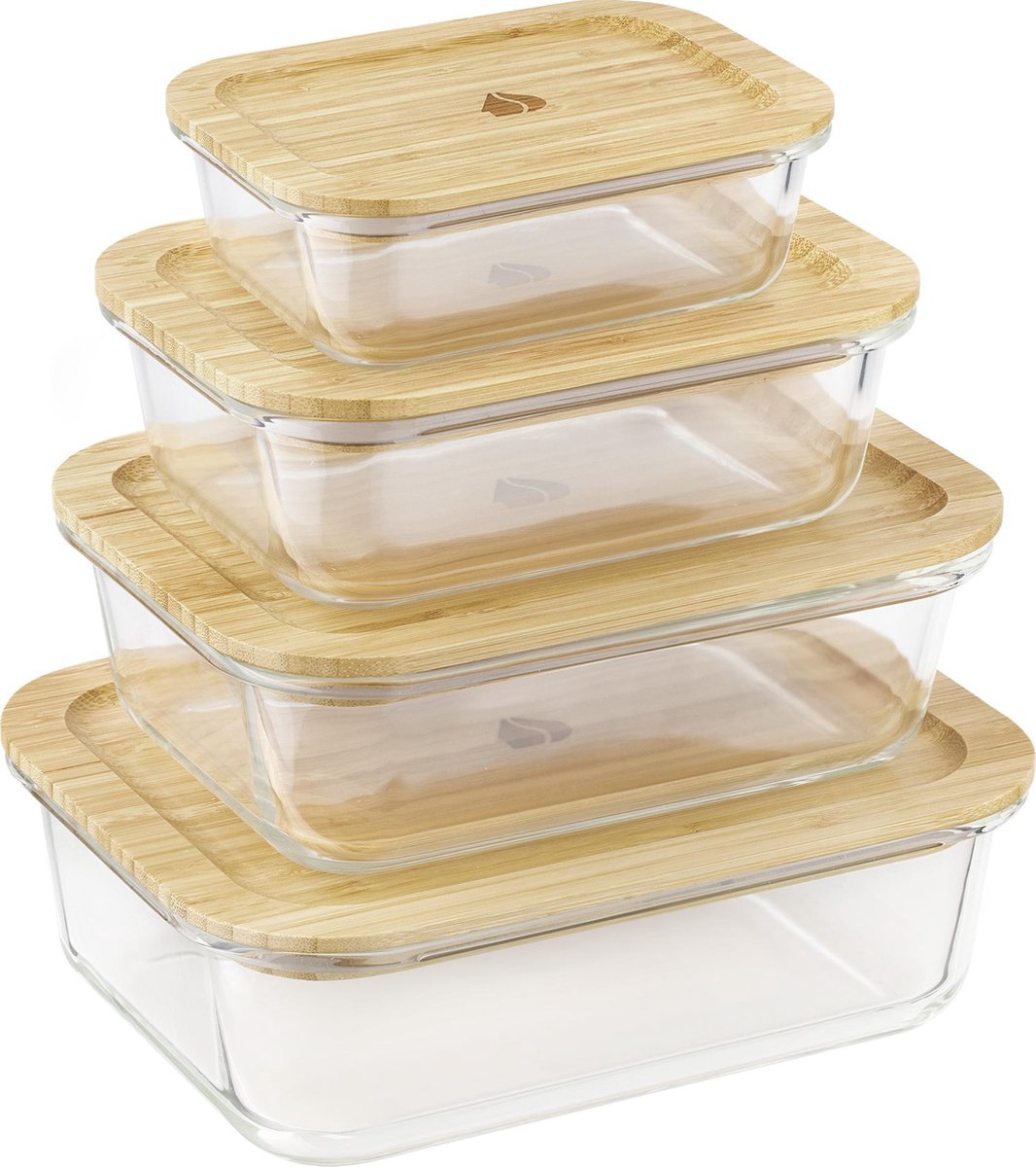 Navaris glazen vershoudbakjes - Set van 4 - Meal Prep bakjes met bamboe deksel - 4x vershouddoos van glas - BPA-vrij - Bakjes in 4 maten